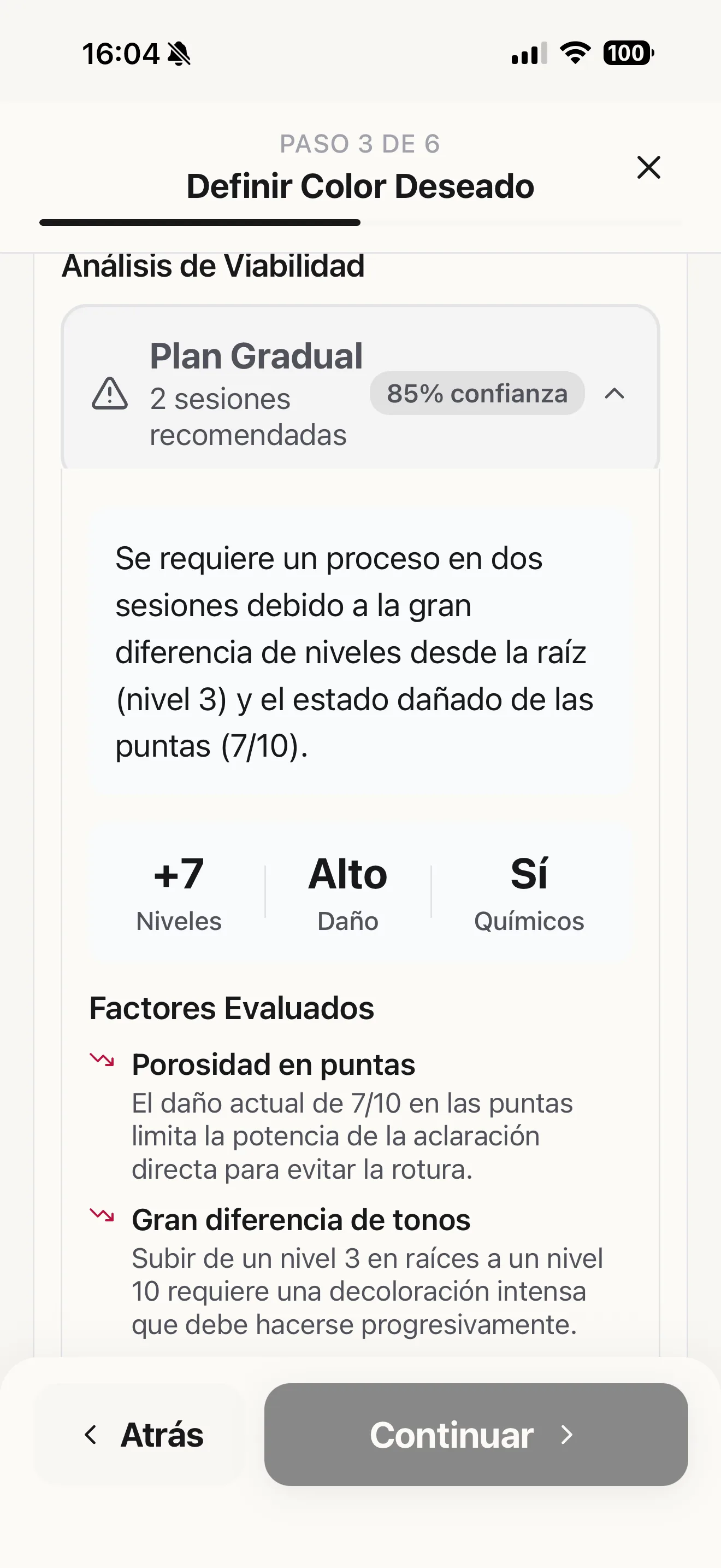 Análise de viabilidade e risco de dano antes de clarear o cabelo na Blendsor