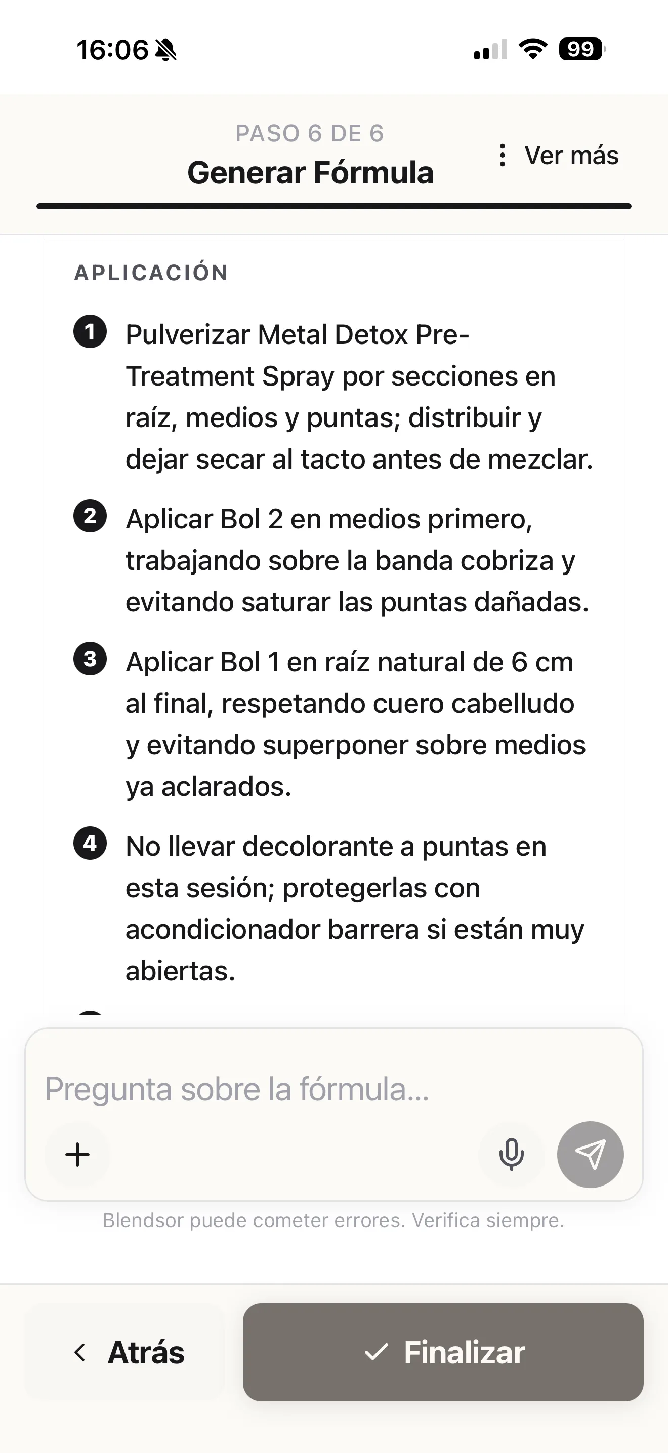 Ordem de aplicação passo a passo por bowls, com tempos e sinais de parada na Blendsor