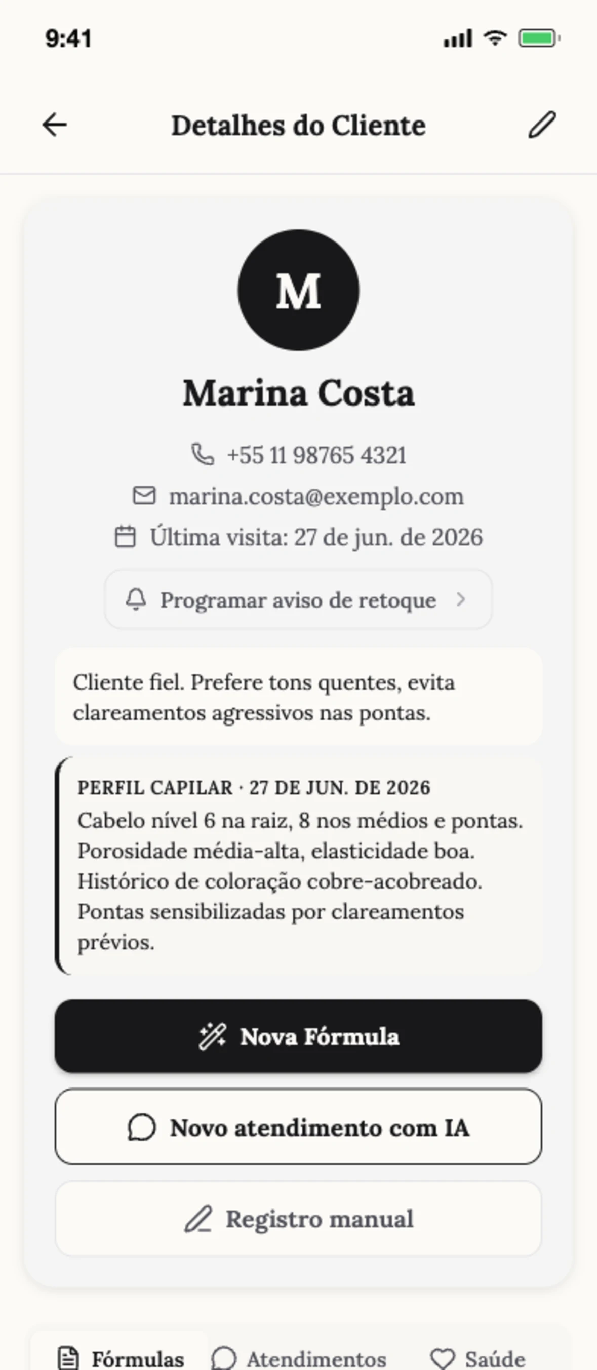 Histórico do cliente na Blendsor