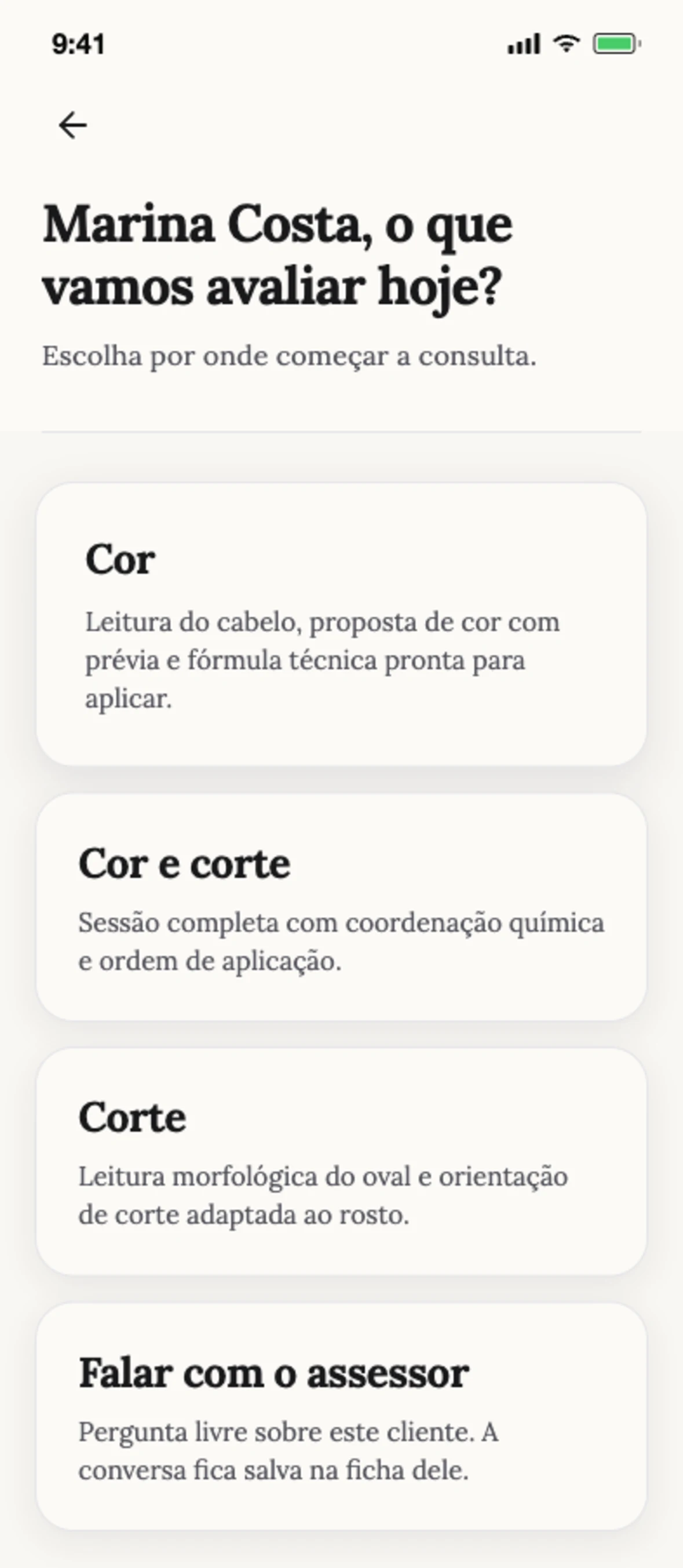 Escolha por onde começar a consulta na Blendsor